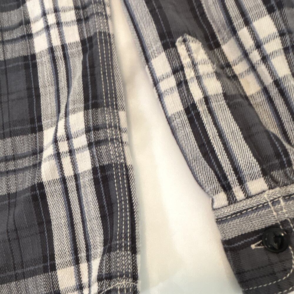 shirts by AG Men's Shirt M Gray White Plaid Flannel Long Sleeve Point Collar - Picture 3 of 7